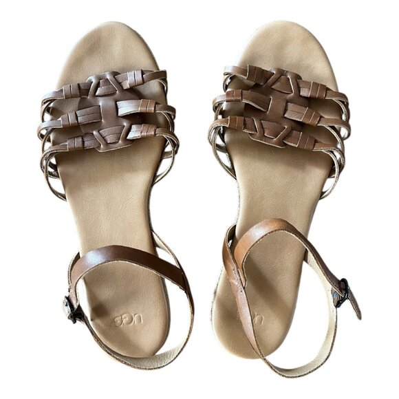 UGG Women’s Leather Sandals Brown Strappy Woven Flat Size 11 NWT/NWB - Picture 2 of 5